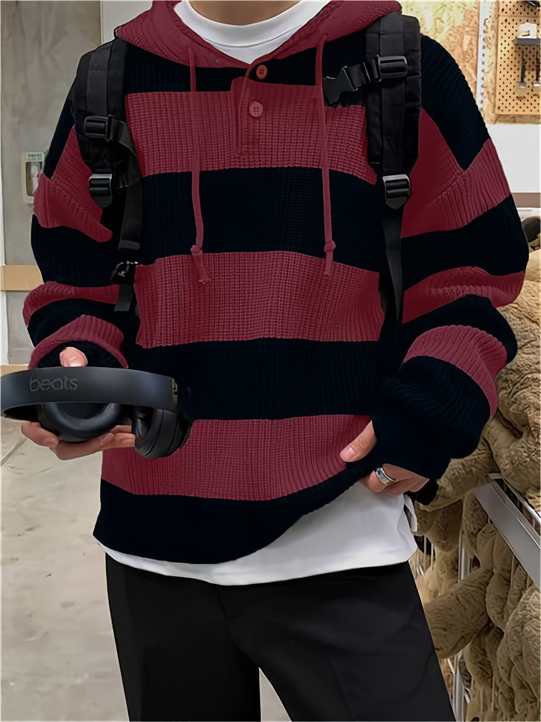 Tenzin – Übergröße Gestreift Gestrickt Kapuzenpullover