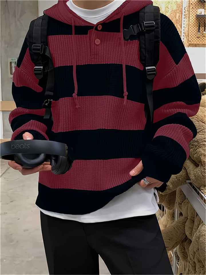 Tenzin – Übergröße Gestreift Gestrickt Kapuzenpullover