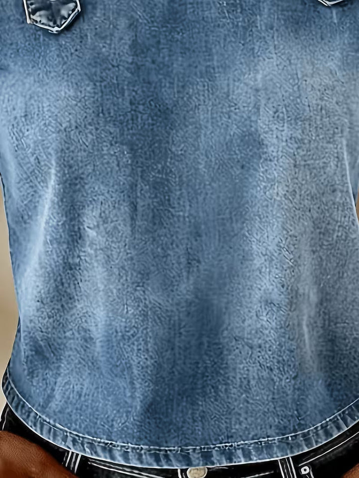 Kenia – Schulterfreir-Top aus Denim mit kurzen Ärmeln