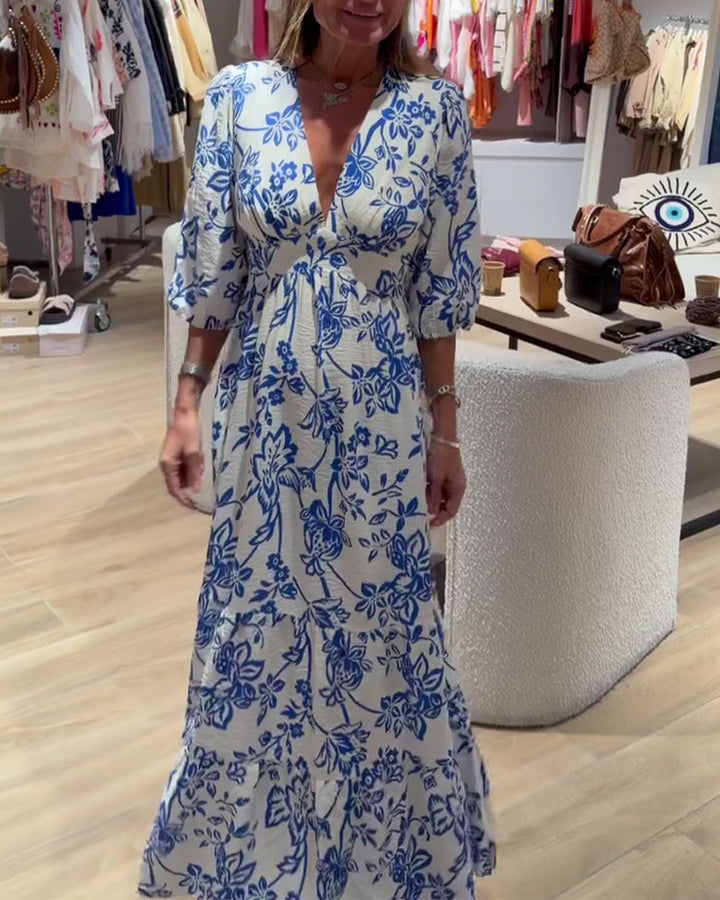 Lyssia – Elegantes Langes Kleid Mit Blumenmuster