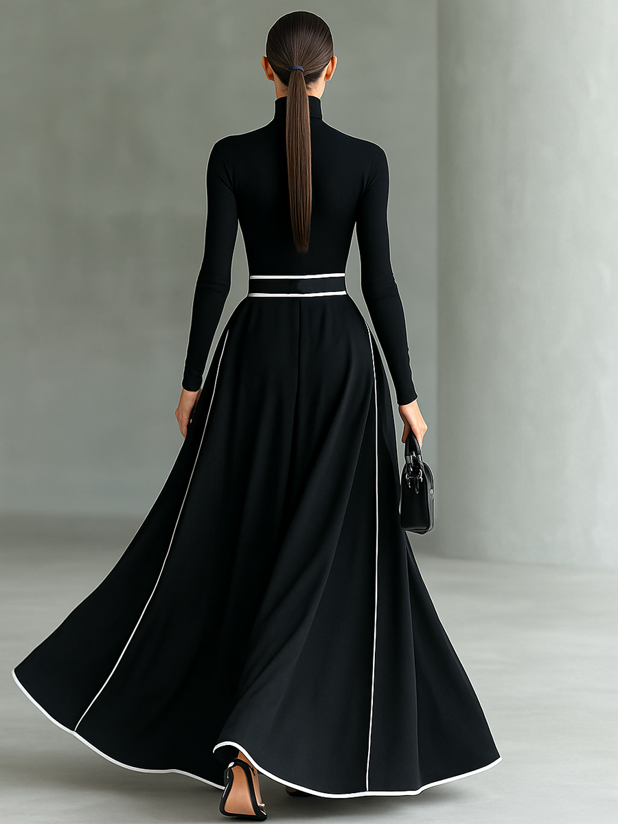 Romilly – Langärmliges Maxi Kleid Mit Schmalem Gürtel