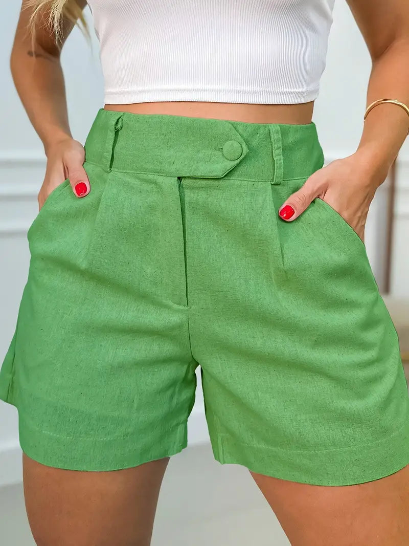 Annora – Lässige Kurze Mit Hoher Taille Und Knopf