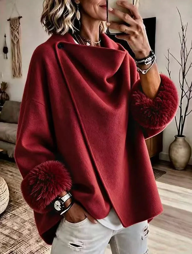 Mikila – Asymmetrische Jacke Aus Wollmischung Mit Kunstfellbesatz