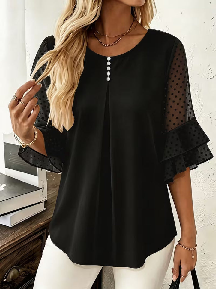 Hurley – Bluse Mit Rundhalsausschnitt Und Transparenten Rüschenärmeln