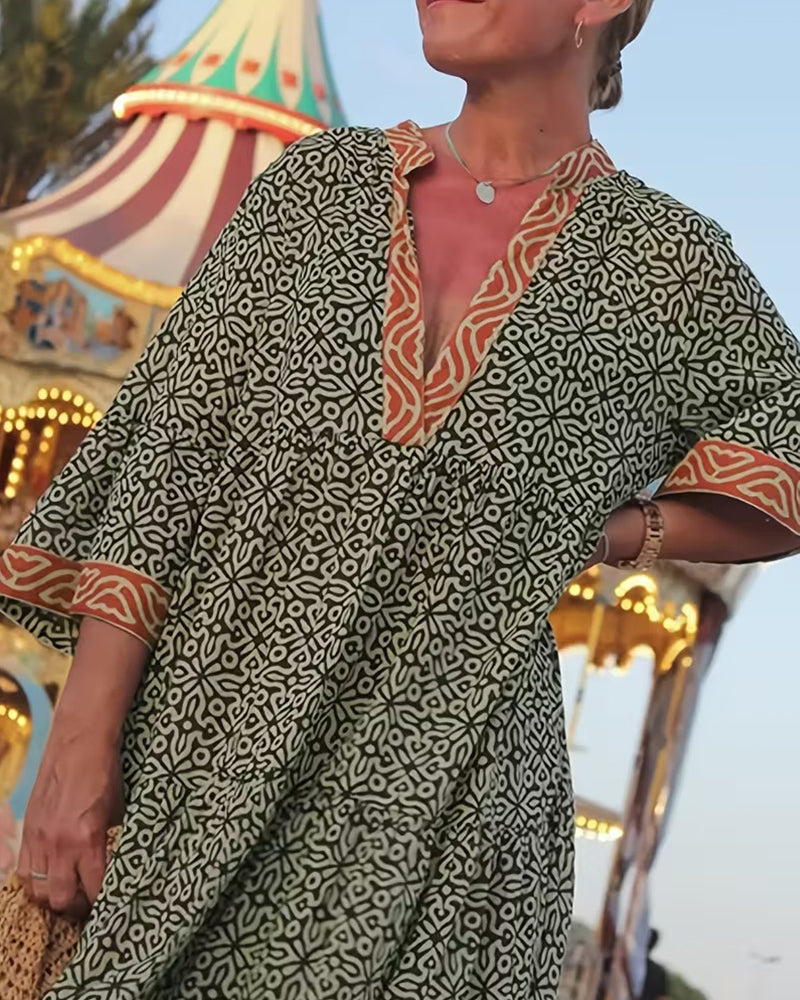 Amandi - Maxikleid Mit Bedrucktem V-Ausschnitt