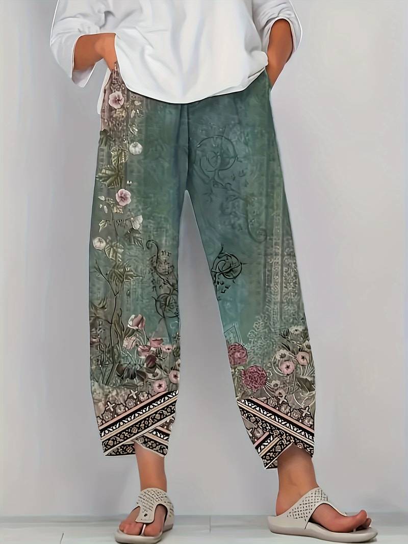 Thimasha - Caprihose Im Vintage Blumenmuster Mit Elastischem Bund