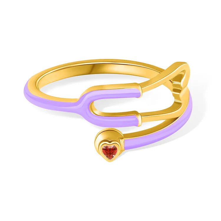 Caitleen – Stethoskop Ring Mit Herz Geburtsstein