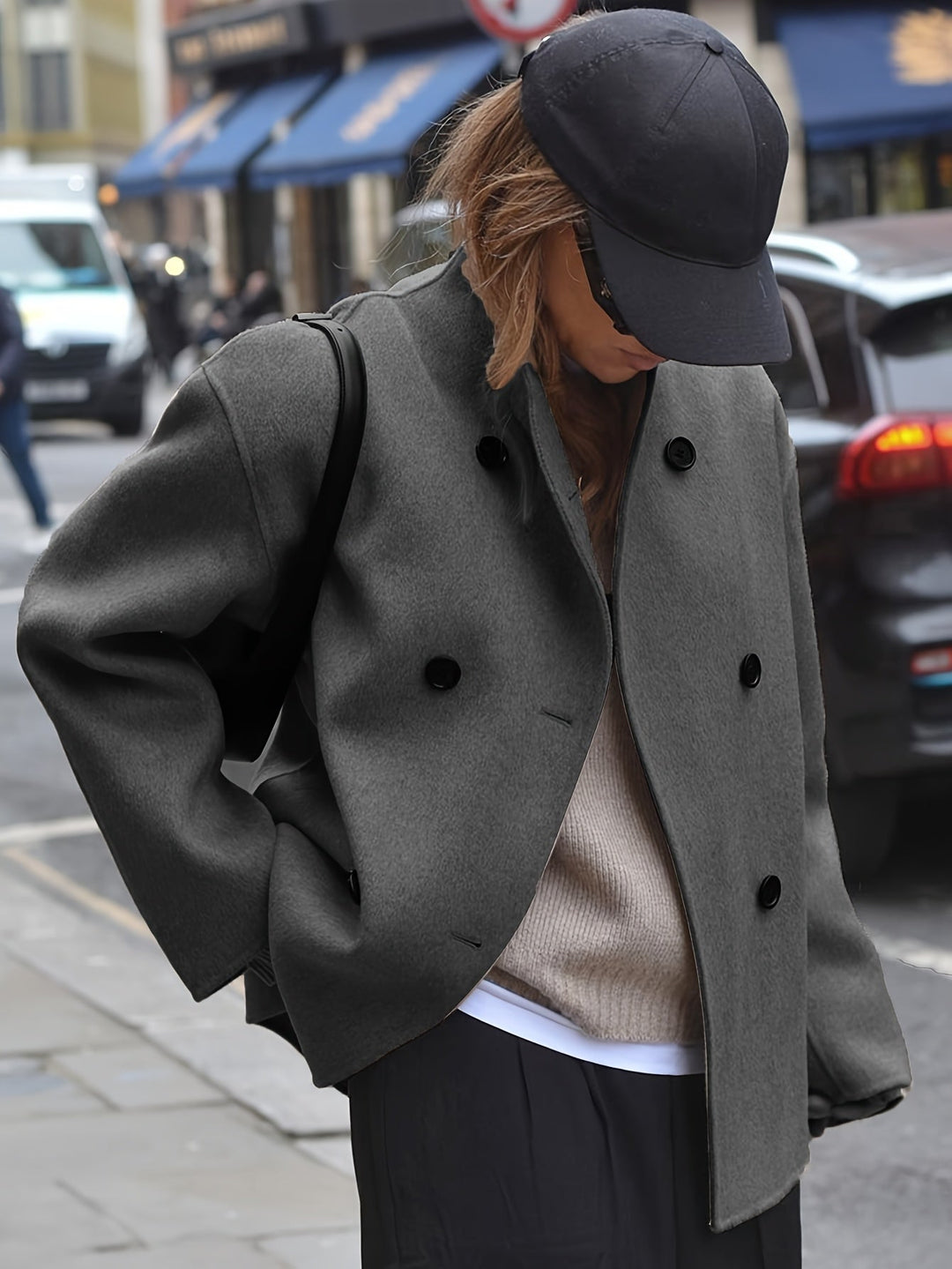 Deanne - Eleganter Doppelreihiger Beiger Mantel