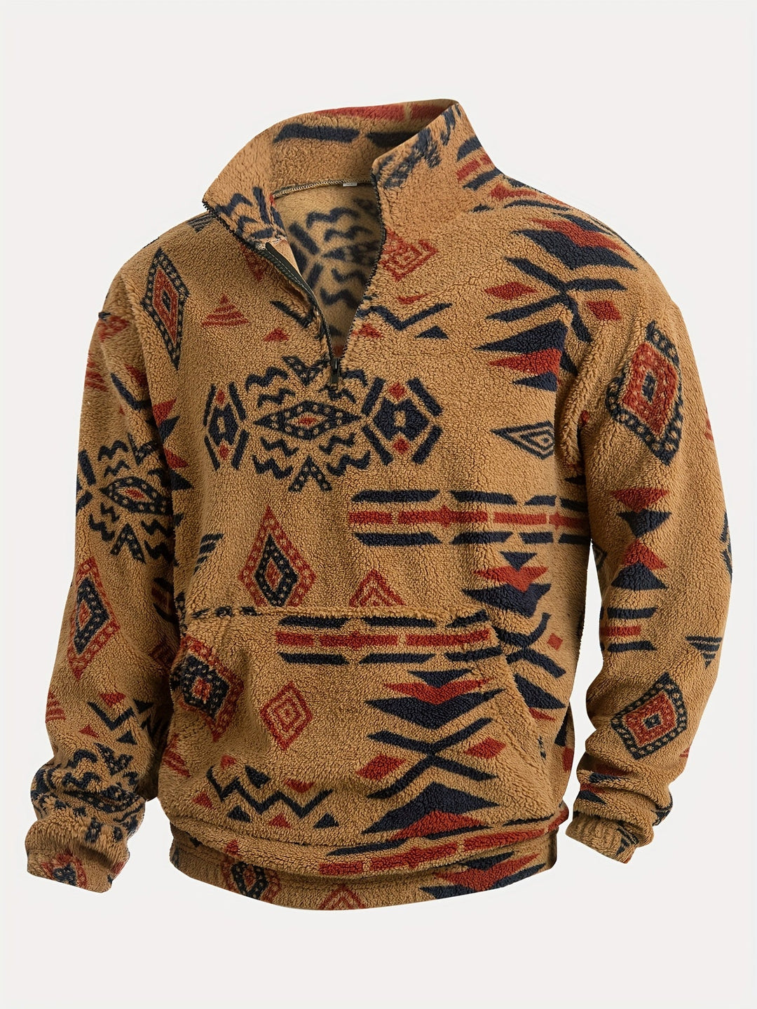 Jacco – Sweatshirt aus Fleece mit halbem Reißverschluss und geometrischem Print