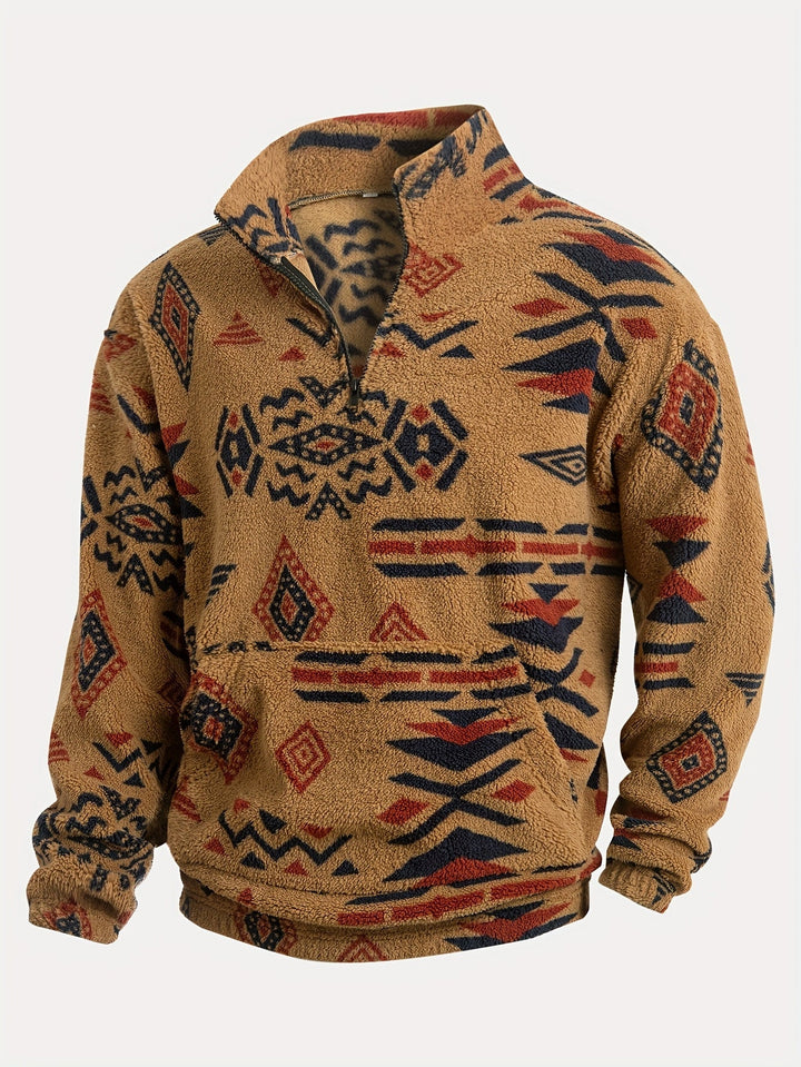 Jacco – Sweatshirt aus Fleece mit halbem Reißverschluss und geometrischem Print