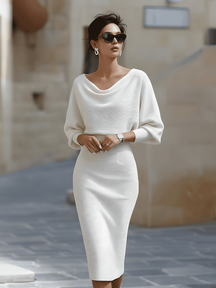 Amyy - Elegantes Midi Kleid Mit Langen Ärmeln