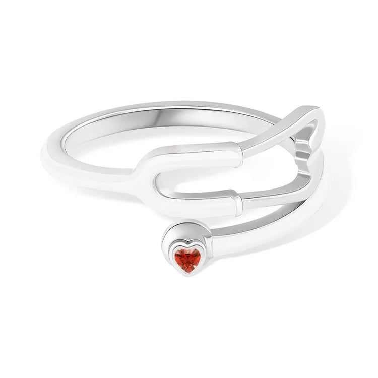 Caitleen – Stethoskop Ring Mit Herz Geburtsstein