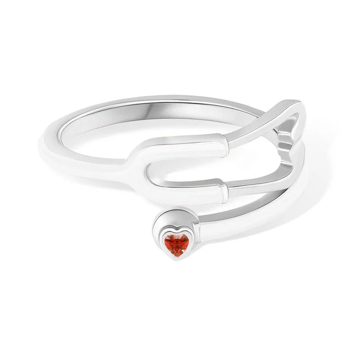 Caitleen – Stethoskop Ring Mit Herz Geburtsstein