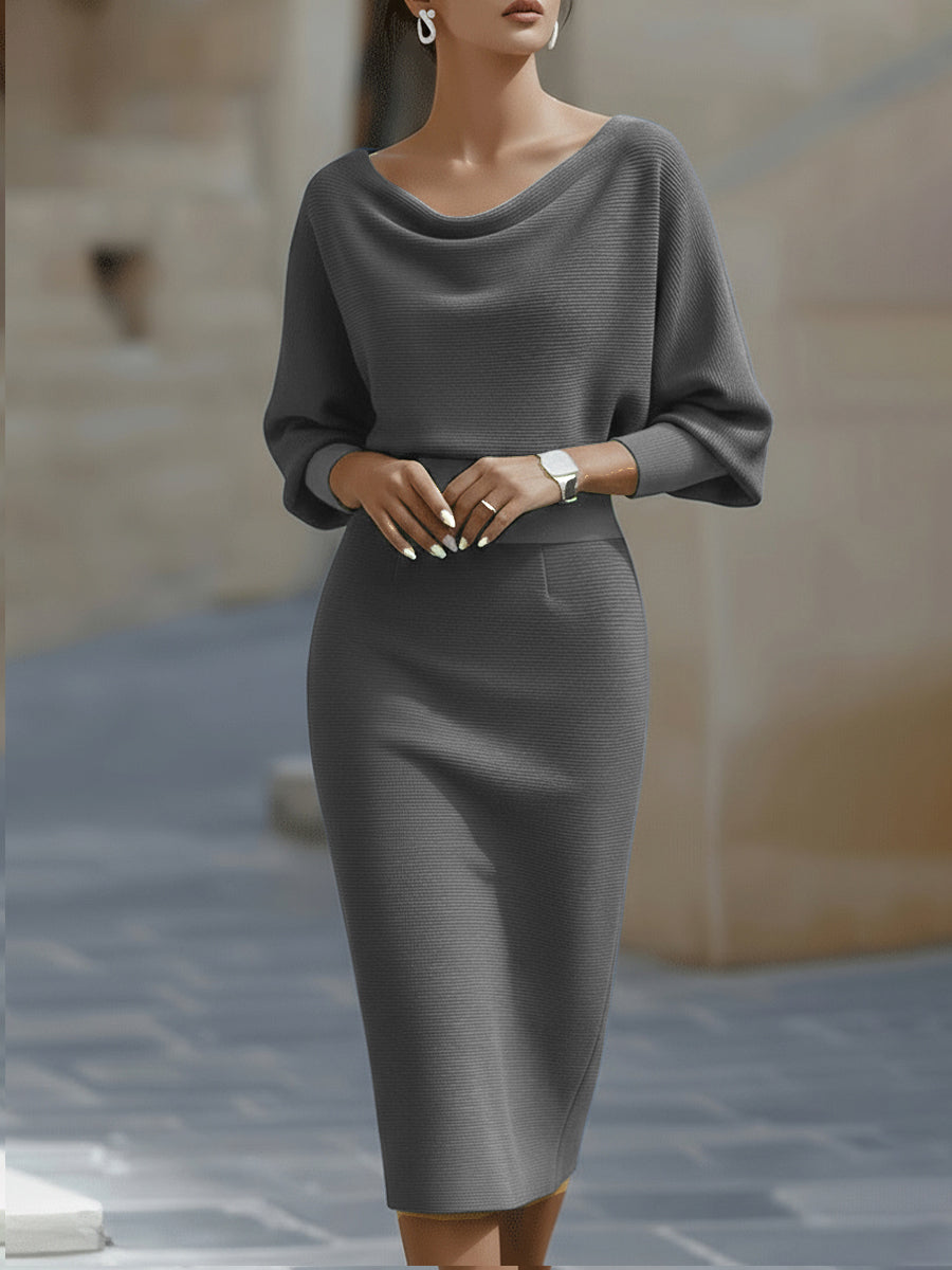 Amyy - Elegantes Midi Kleid Mit Langen Ärmeln