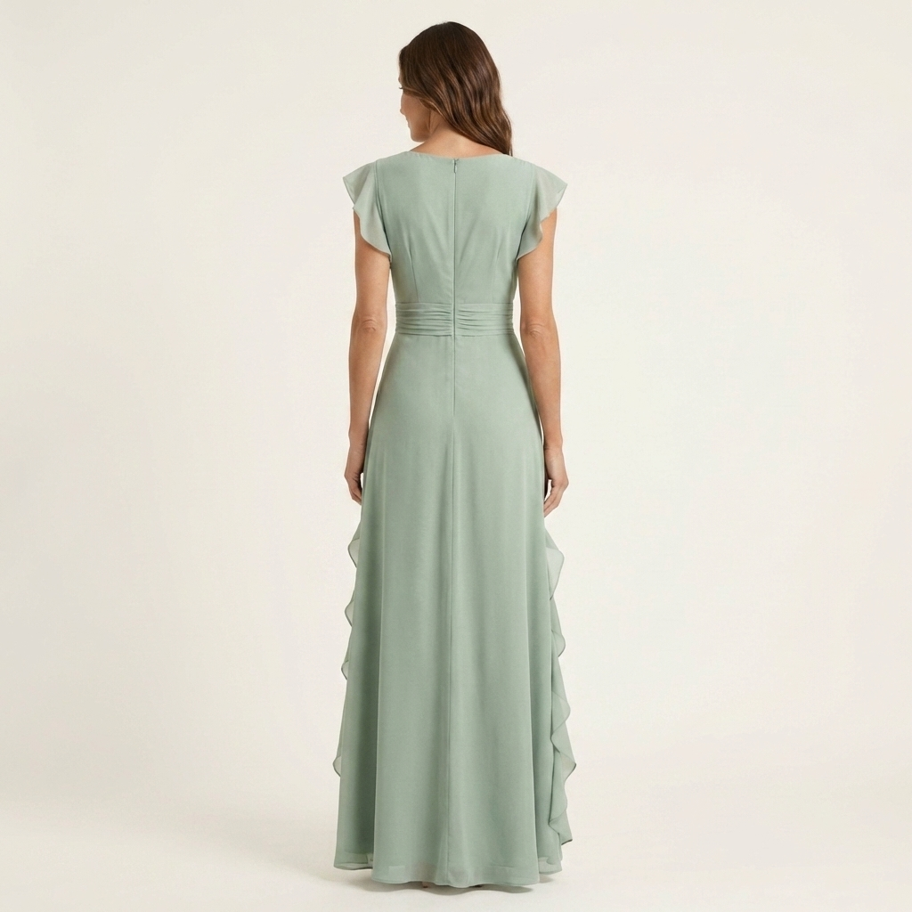 Nellyana - Lässiges Maxi Kleid Mit V-Ausschnitt Flatterärmeln Und Rüschen