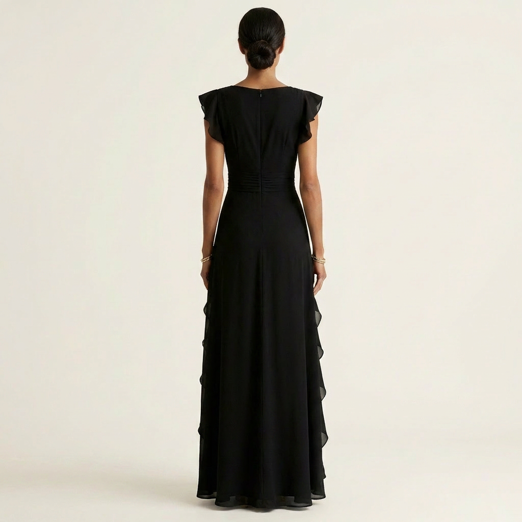 Nellyana - Lässiges Maxi Kleid Mit V-Ausschnitt Flatterärmeln Und Rüschen