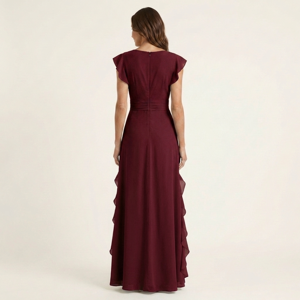 Nellyana - Lässiges Maxi Kleid Mit V-Ausschnitt Flatterärmeln Und Rüschen