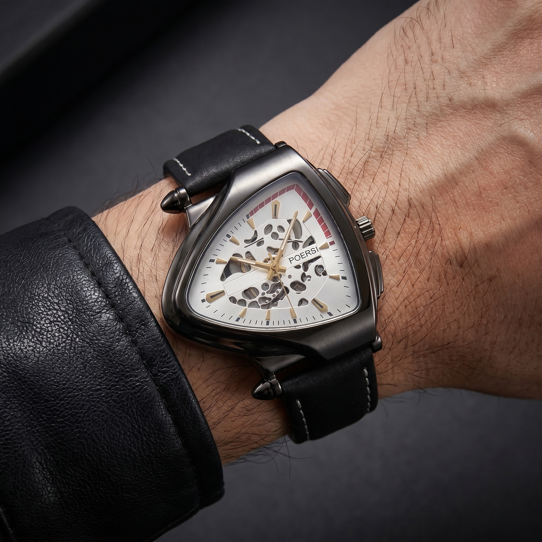 Narciso – Dreieckige Lederuhr Im Skelett-Gestaltung