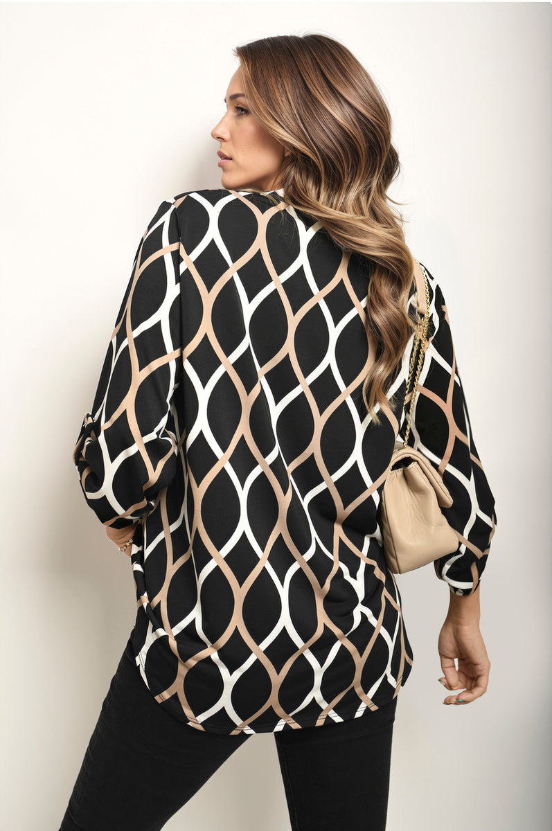 Alyce – Lässige Langarm Bluse Mit Muster