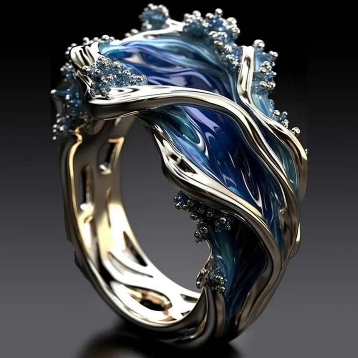 Leizuri – Vintage-Goldring Mit Meereswellen Motiv