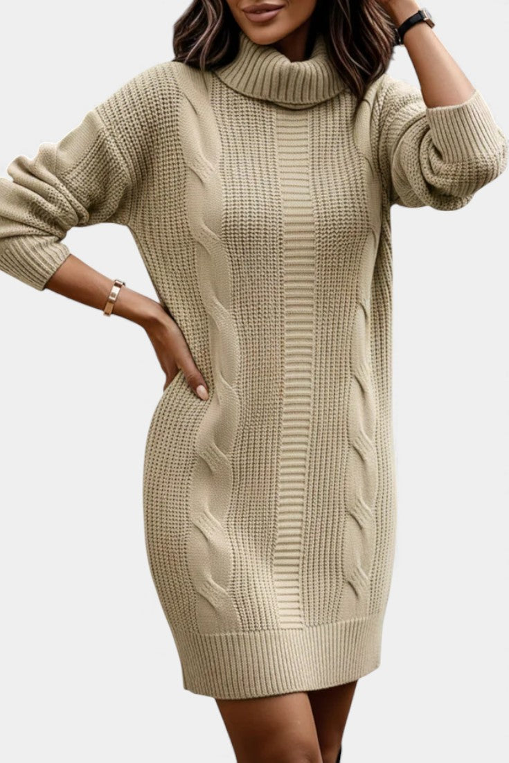 Ruchamit - Einfarbiges Strick Kleid Mit Rollkragen
