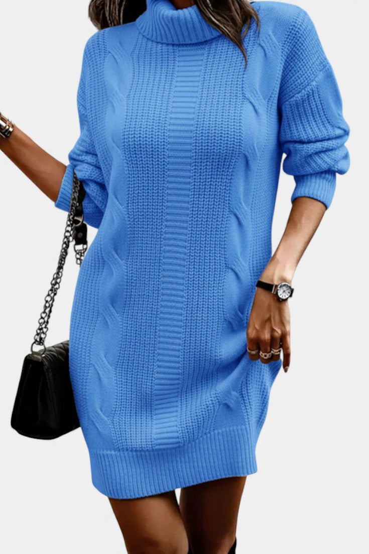 Ruchamit - Einfarbiges Strick Kleid Mit Rollkragen