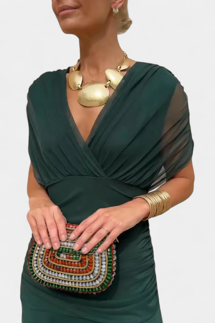 Lordanka – Langes Kleid Mit V-Ausschnitt Und Blumen Muster
