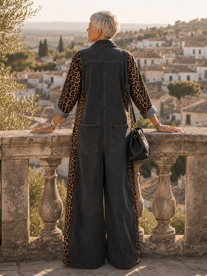 Yasmeen - Leichter Jeans Jumpsuit Mit Leopardenmuster