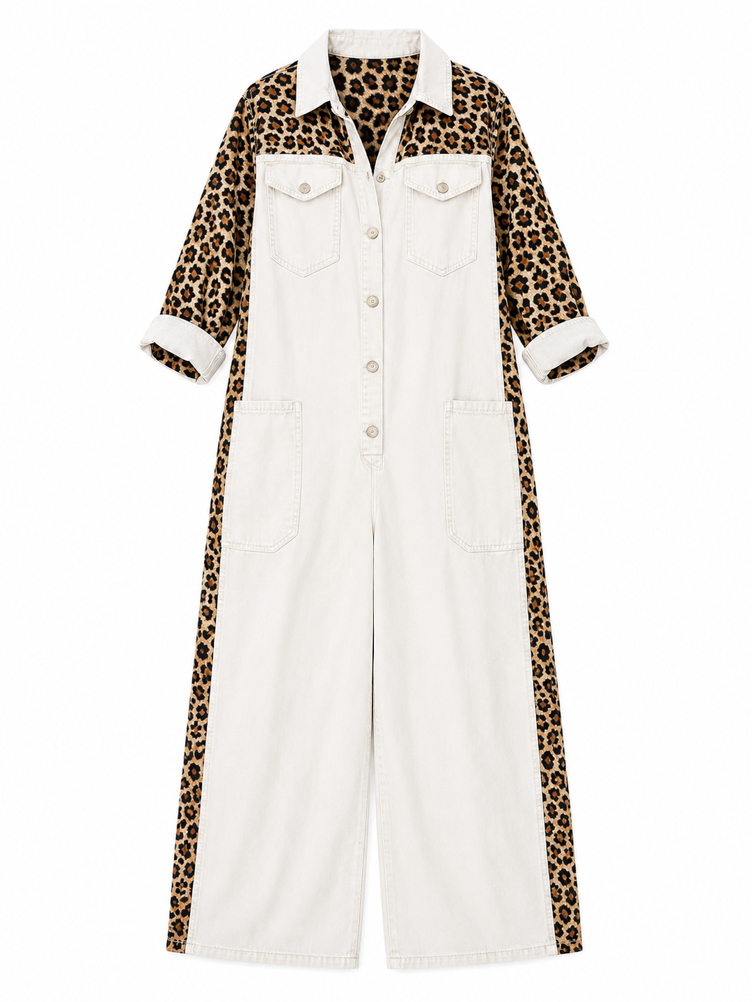 Yasmeen - Leichter Jeans Jumpsuit Mit Leopardenmuster