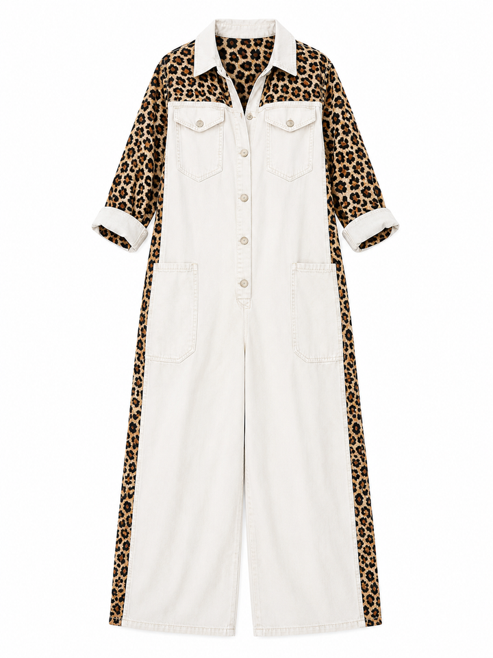 Yasmeen - Leichter Jeans Jumpsuit Mit Leopardenmuster