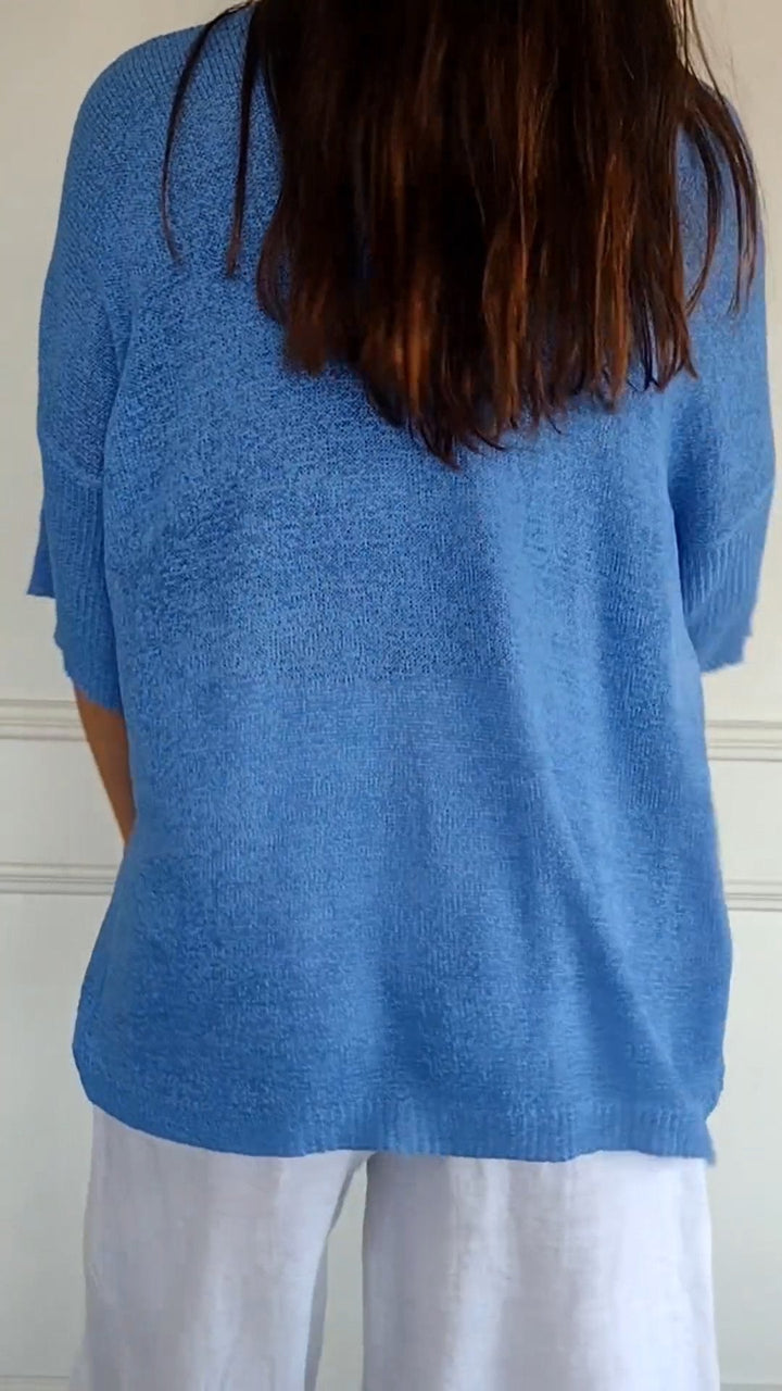 Rosal – Einfarbiger Strickpullover Mit V-Ausschnitt