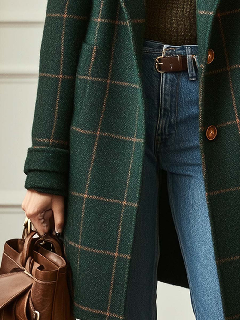 Karmen – Retro Revers Karo Tweedmantel