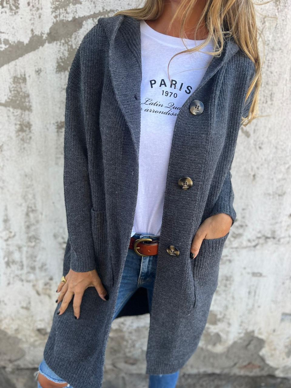 Kaitlin - Elegante Lange Gestrickt Strickjacke
