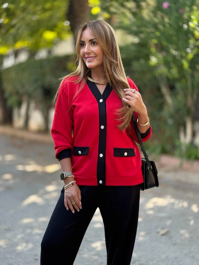 Phaedra – Gerippte Strickjacke Und Hose Mit Weitem Bein