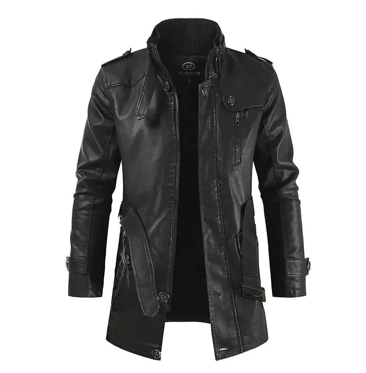 Krystain - Elegante Lange Leder Biker Jacke
