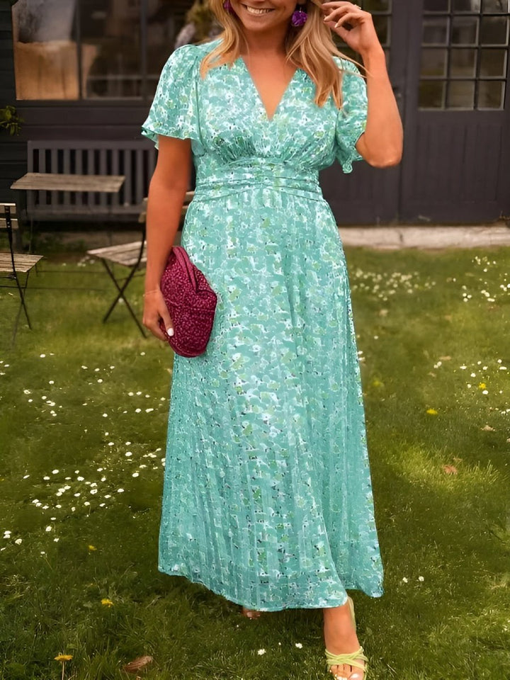 Sampaio – Elegantes Kleid Mit V-Ausschnitt Und Blumen Drucken