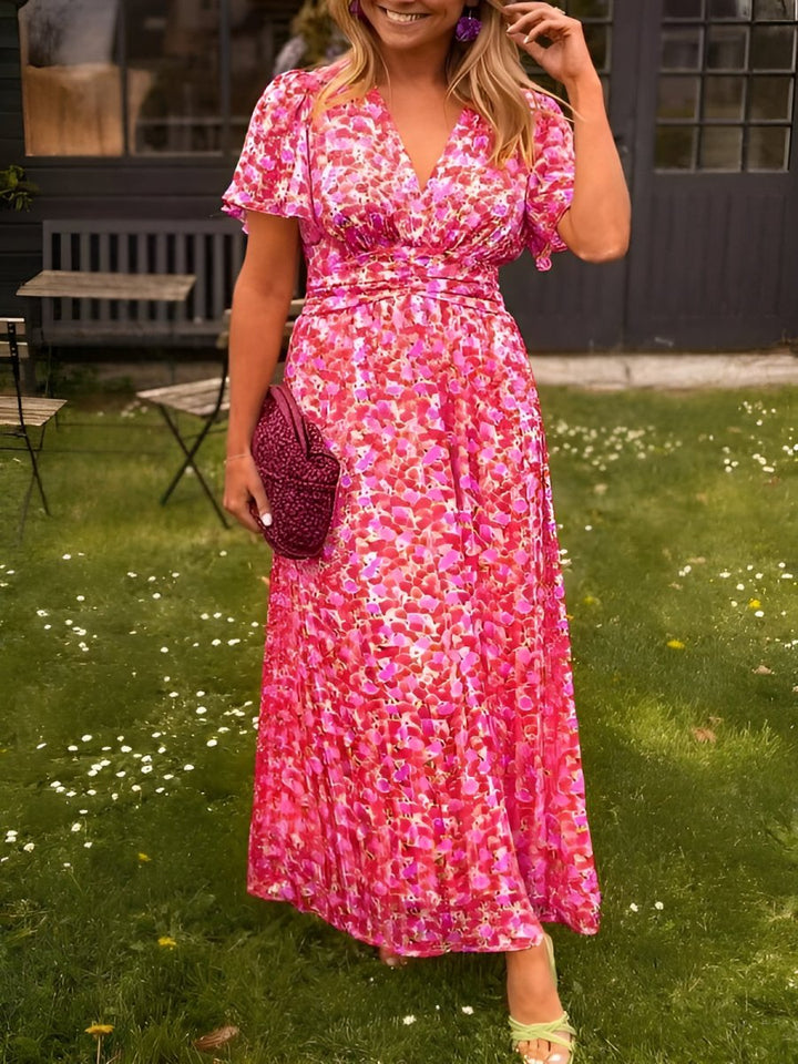 Sampaio – Elegantes Kleid Mit V-Ausschnitt Und Blumen Drucken