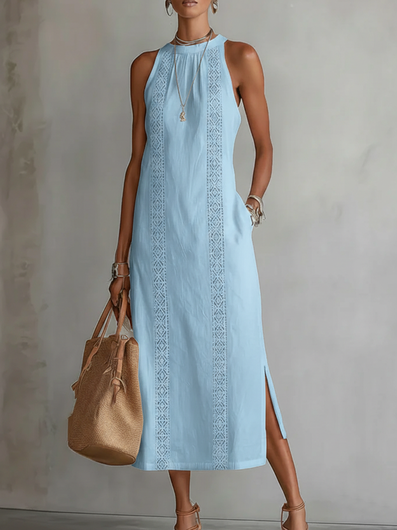 Devindi - Midi Kleid Aus Leinen Mit Stehkragen