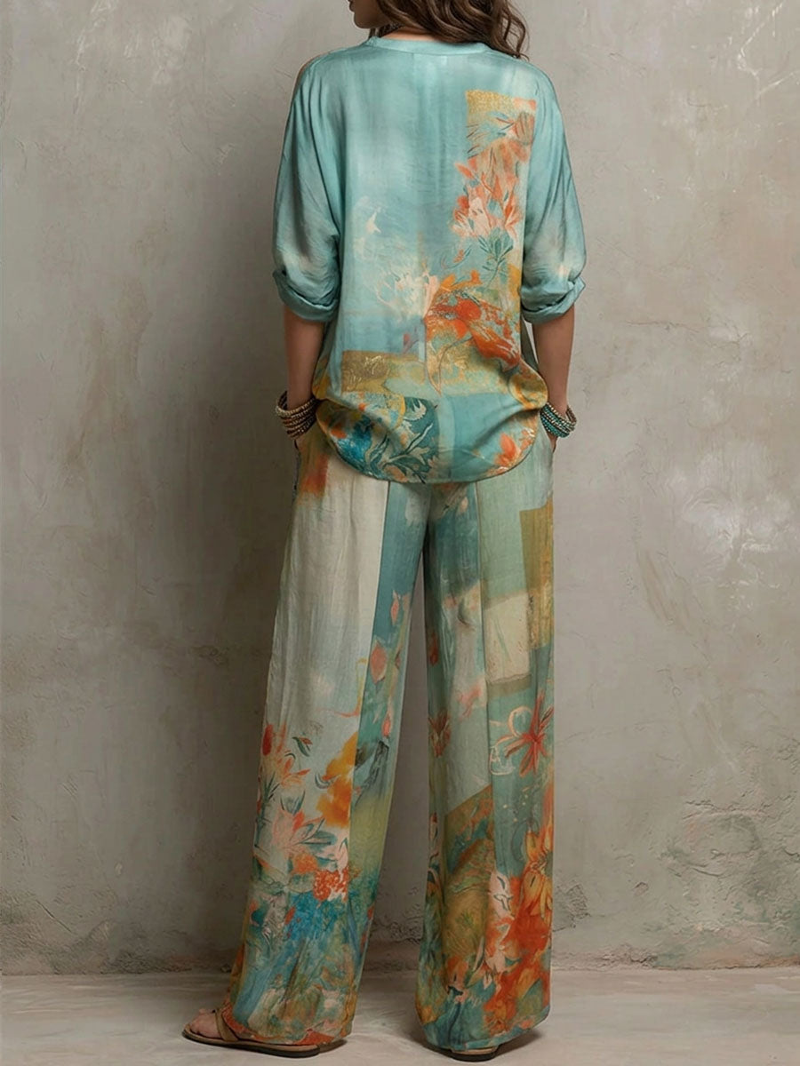 Chiaran – Set mit Blumenmuster und weit Geschnittener Hose
