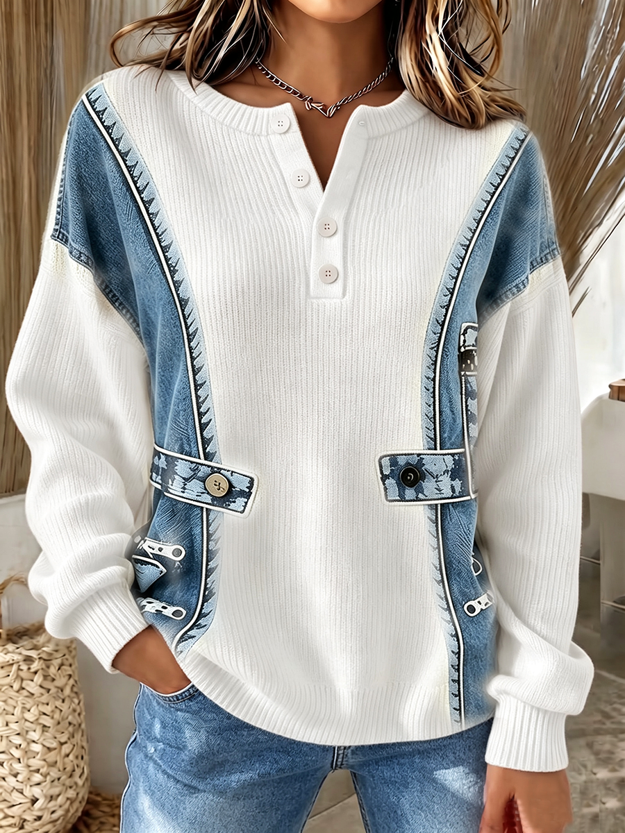 Benija – Lässiger Strickpullover Mit 3d-Denim-Drucken