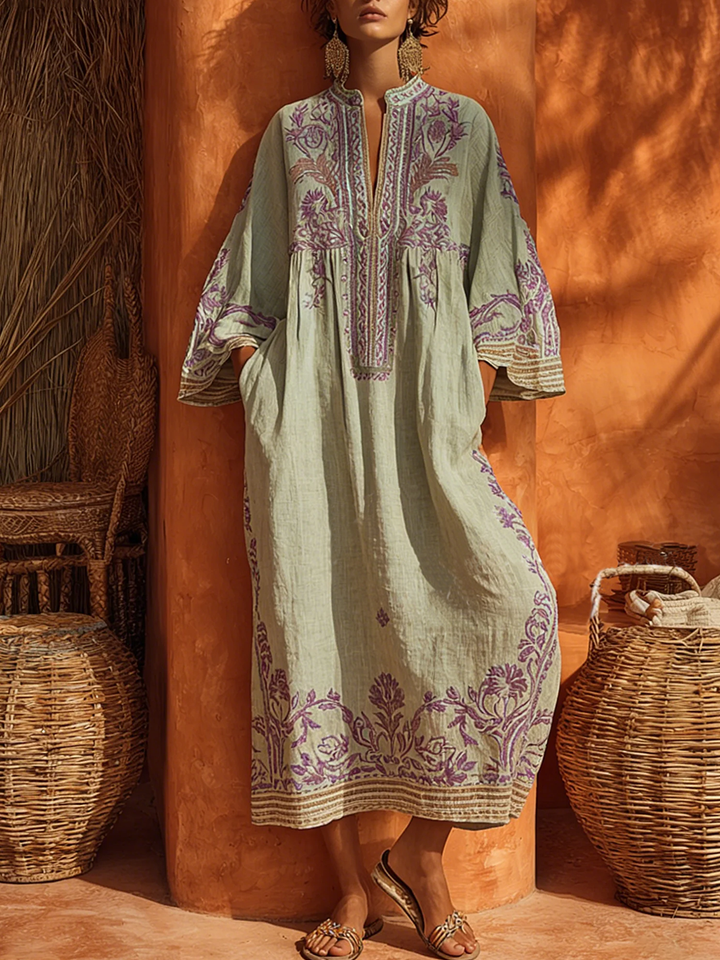 Sariana - Boho-Kleid Mit Stickerei Und V-Ausschnitt