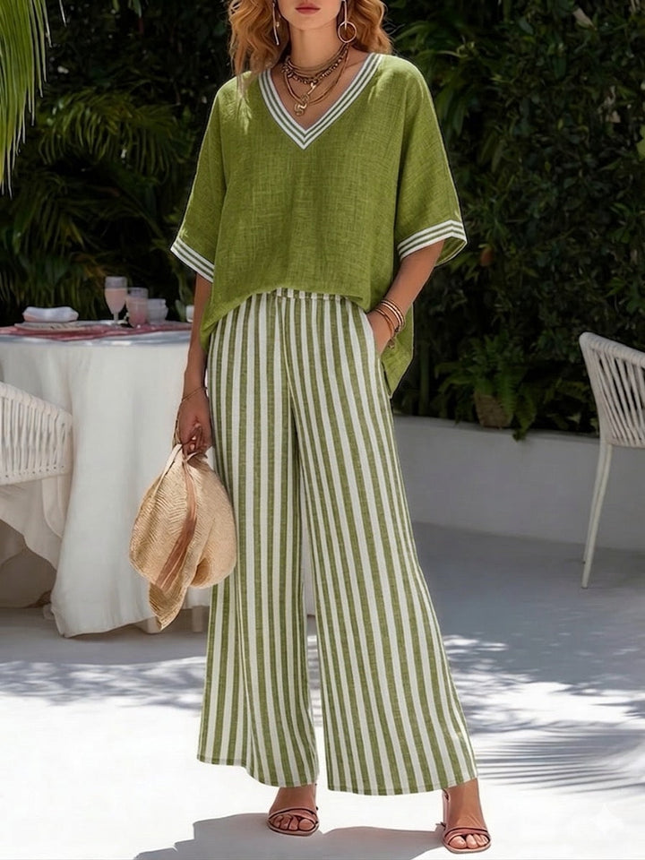 Rashika - Elegantes Lässiges Set Aus Gestreiftem Leinen Und Baumwolle