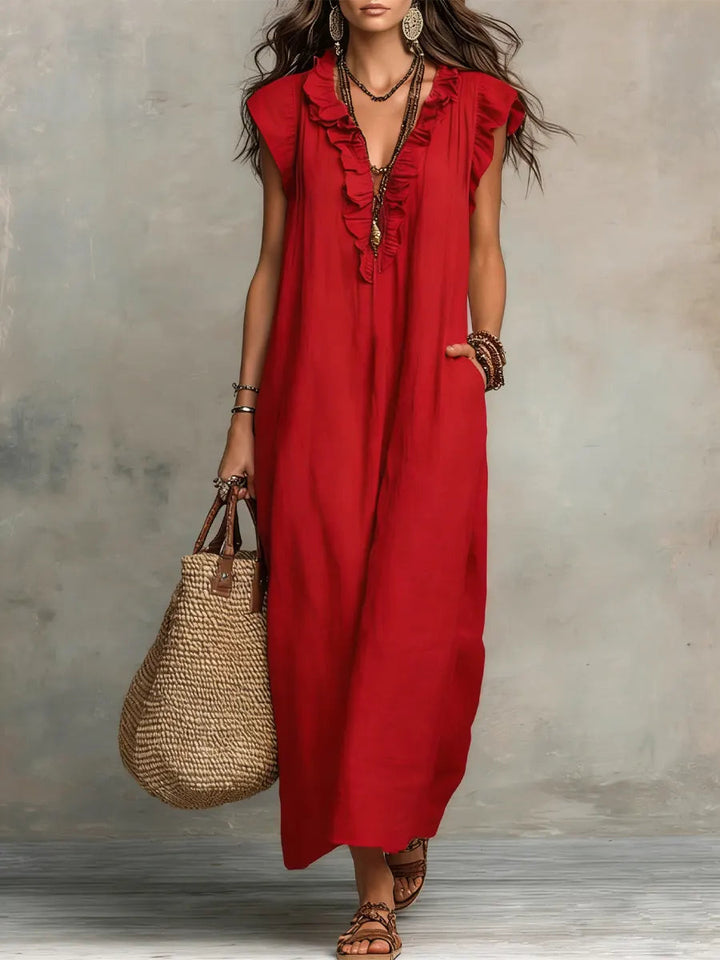 Uanavi - Langes Kleid Im Bohemian Stil Aus Leinen