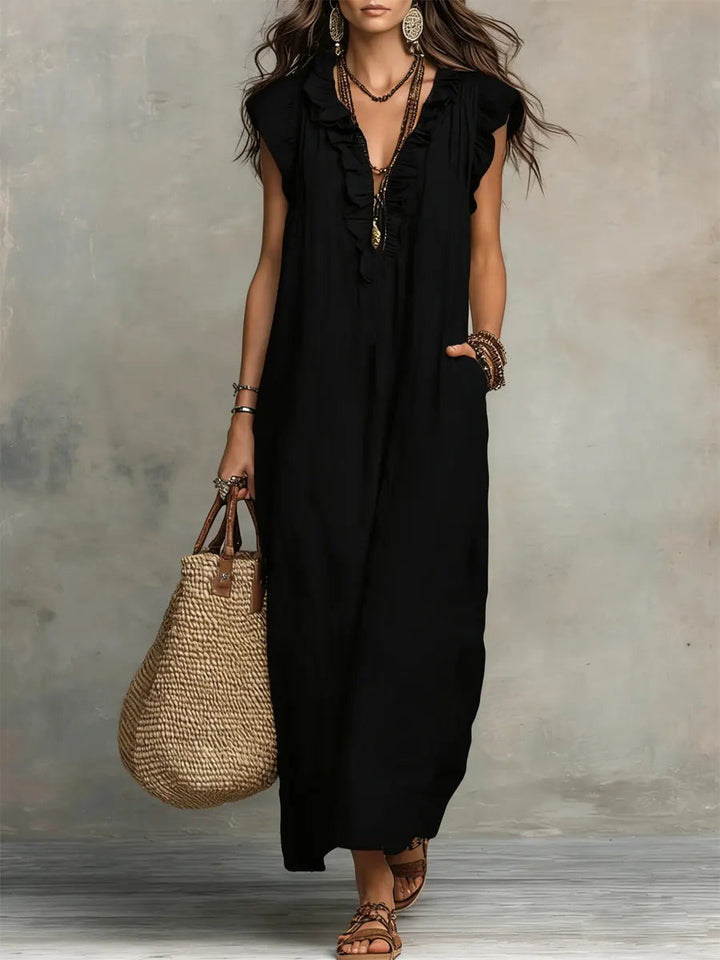Uanavi - Langes Kleid Im Bohemian Stil Aus Leinen