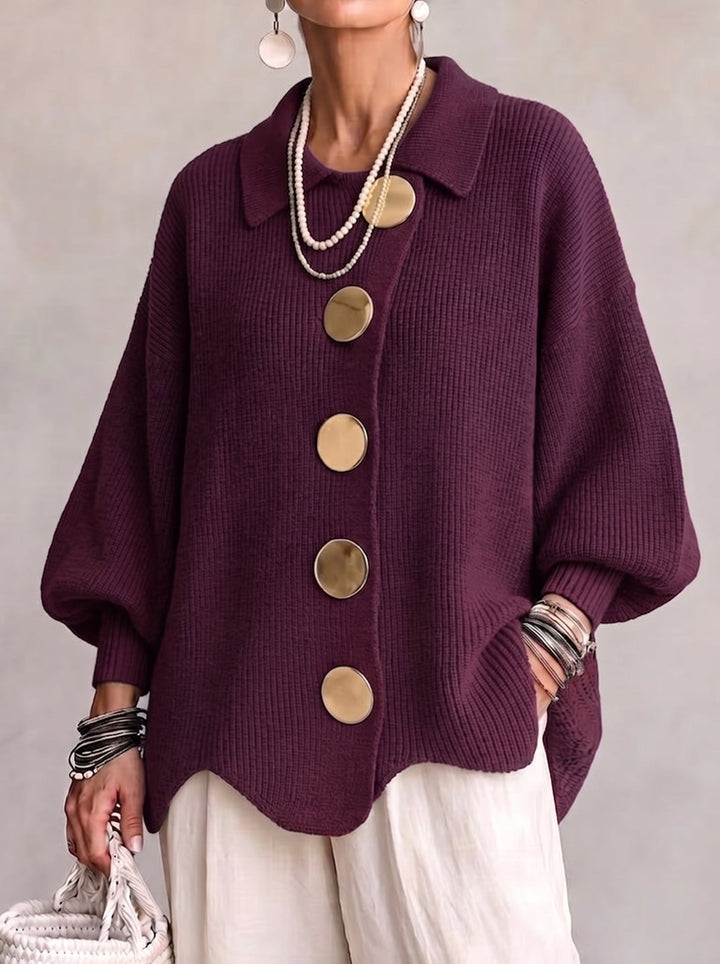 Shiryl – Langärmelige Strickjacke mit Kragen Und Knopfleiste