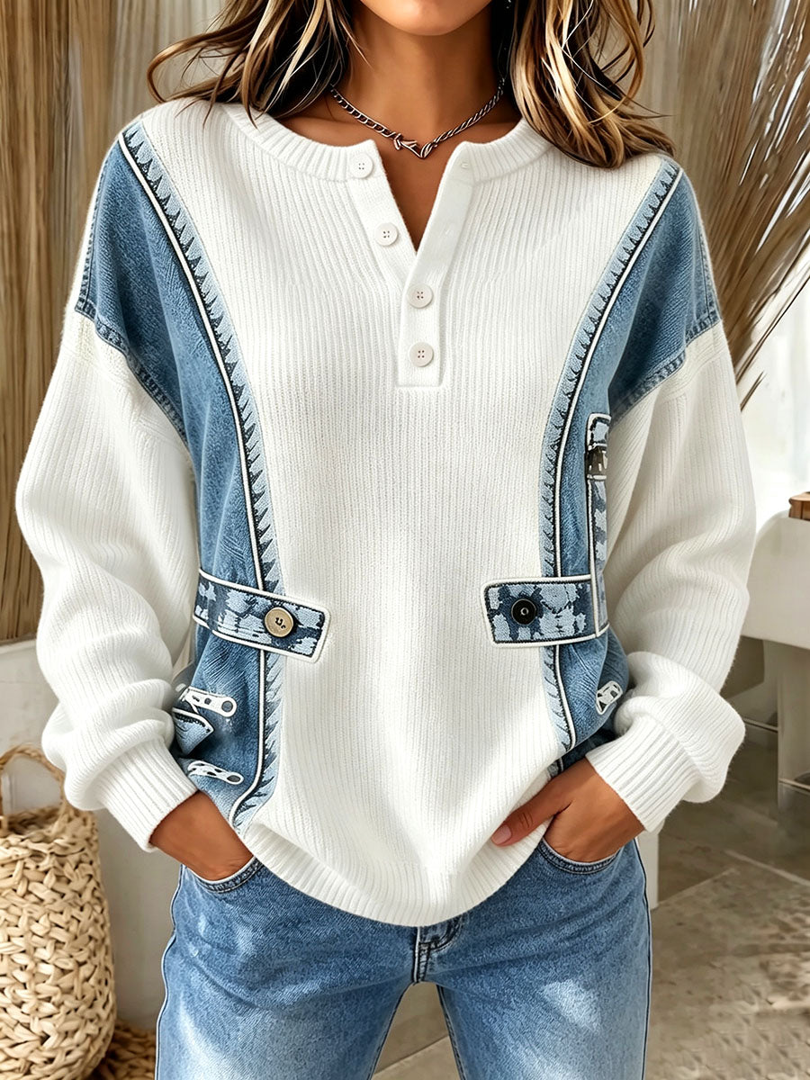 Benija – Lässiger Strickpullover Mit 3d-Denim-Drucken