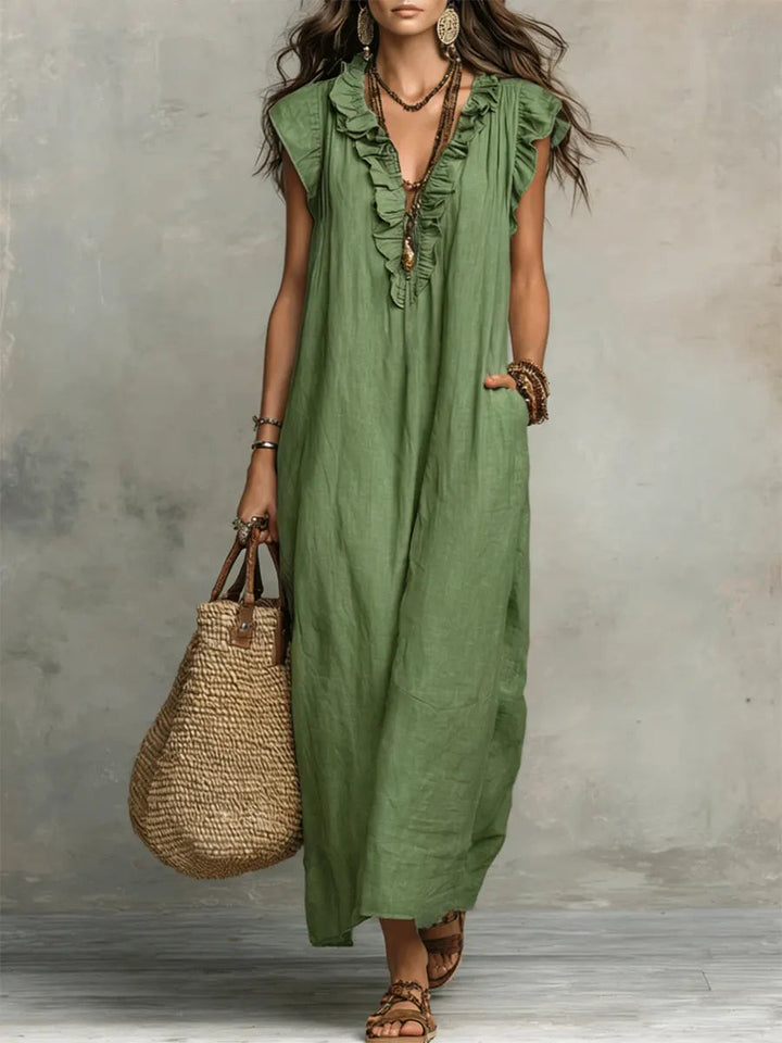 Uanavi - Langes Kleid Im Bohemian Stil Aus Leinen