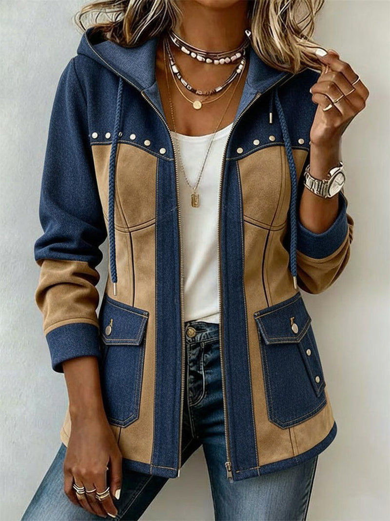 Emmina – Kapuzenjacke Aus Wildleder Im Patchwork-Stil