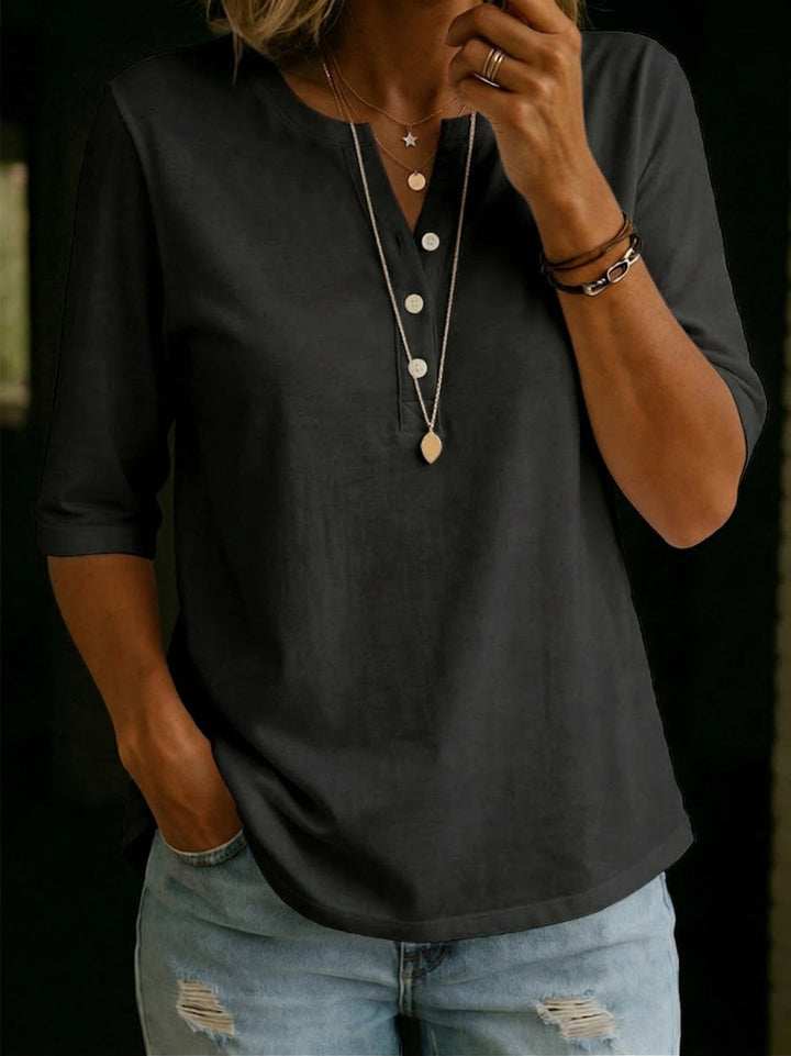 Hildah - Stylisches Henley Hemd Mit Knopfleiste
