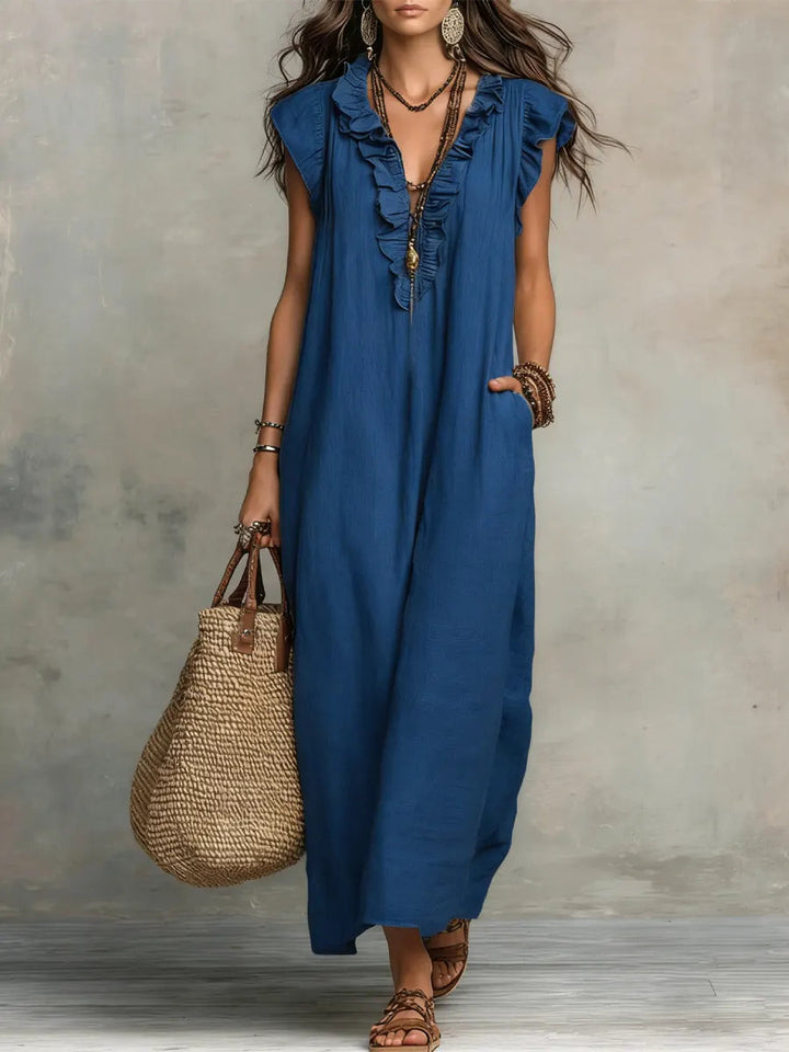 Uanavi - Langes Kleid Im Bohemian Stil Aus Leinen